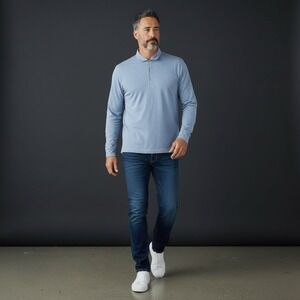 Johnnie-O Mens Long Sleeve Polo Shirt Laguna Blue Heathered XL